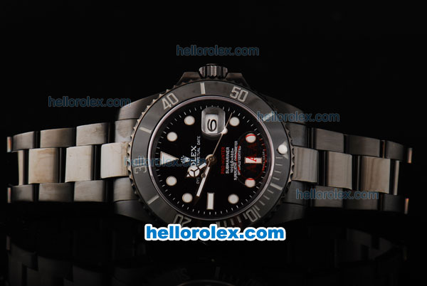 Rolex Submariner Pro-Hunter Automatic Movement PVD Case with Black Dial-White Markers and Ceramic Bezel-PVD Strap - Click Image to Close